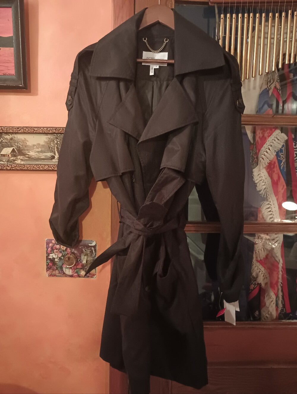 BCBG Max Azria Black Water Resistant Double Breasted Trench